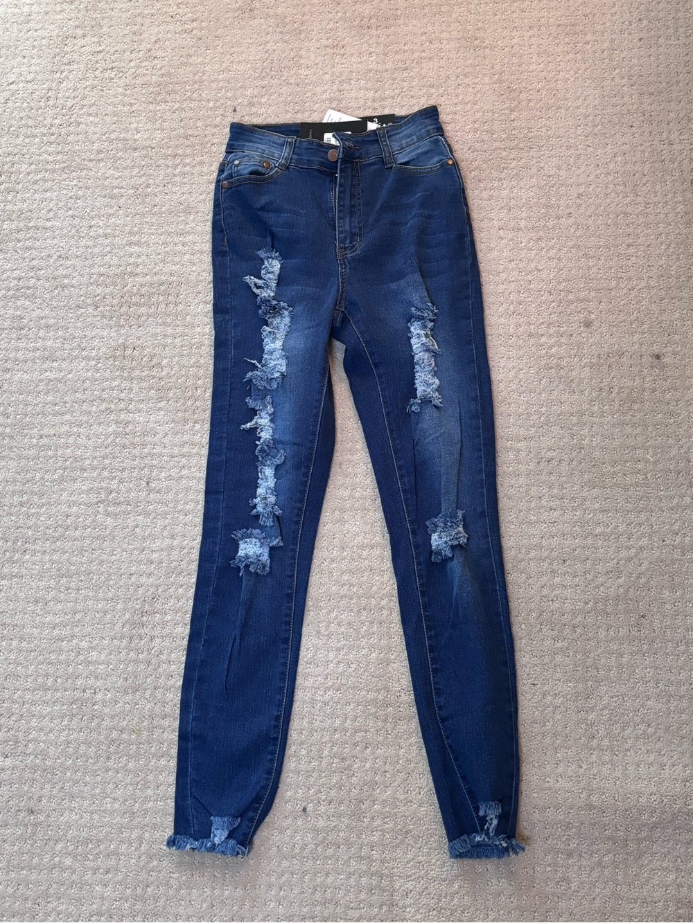 Fashion Nova Dark Blue Ripped Skinny Jeans